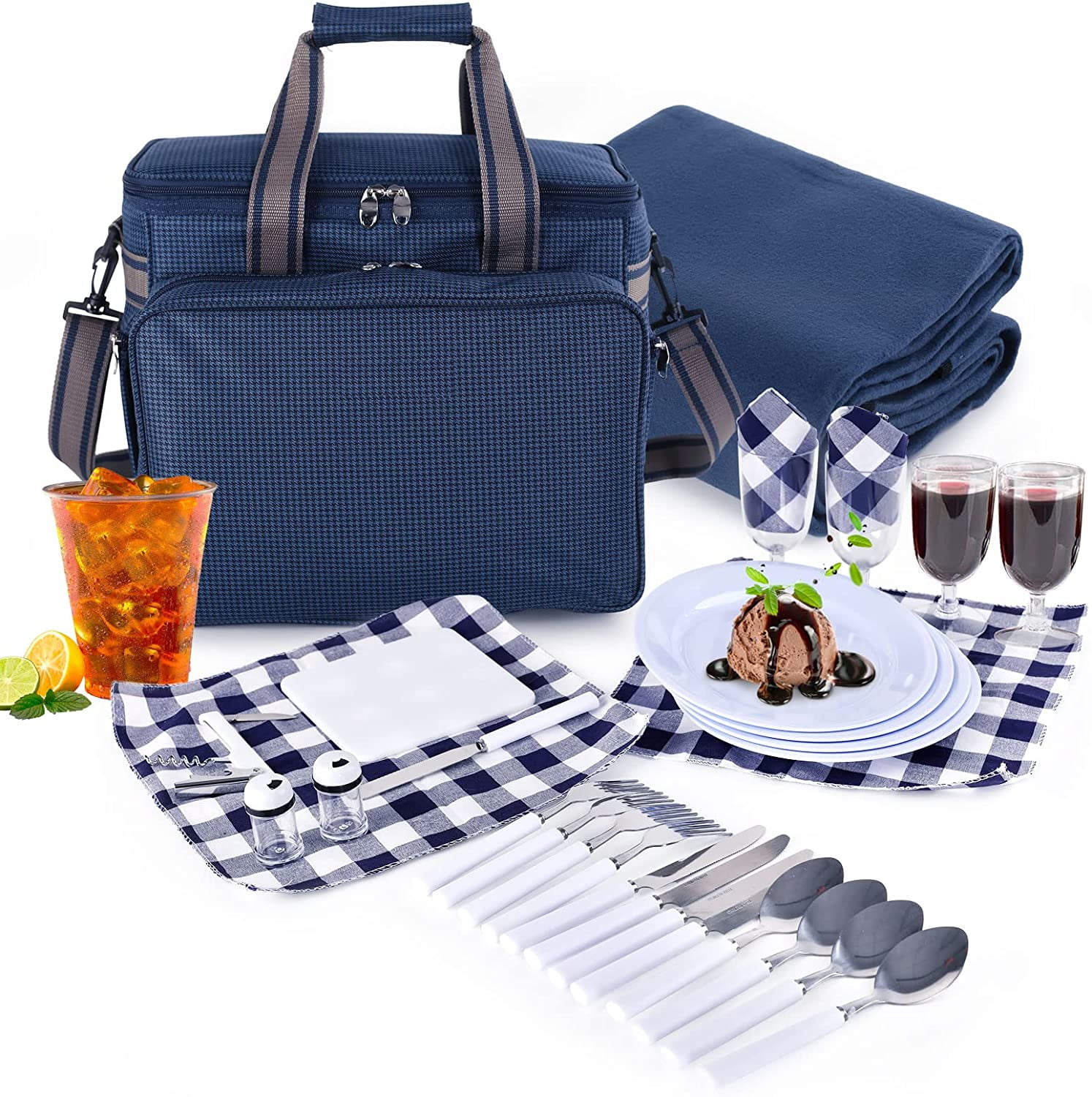 Nukied Picnic Backpack for 4 Person, Picnic Basket Tote Large Picnic Bag with Cooler Compartment