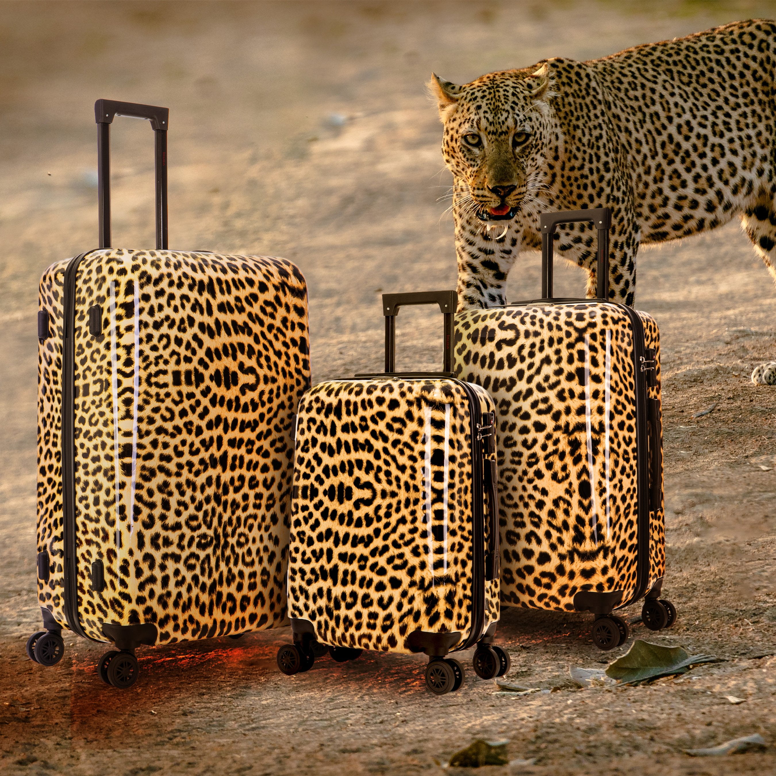 InUSA Print 3-Piece Hardside Luggage Sets with Spinner Wheels, Handle, Trolley, (20"/24"/28"), Cheetah
