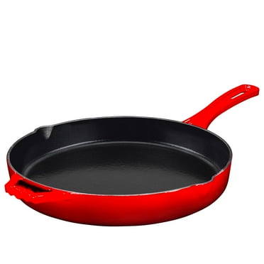 Red Enameled Cast Iron Skillet, 12 inch, By Bruntmor
