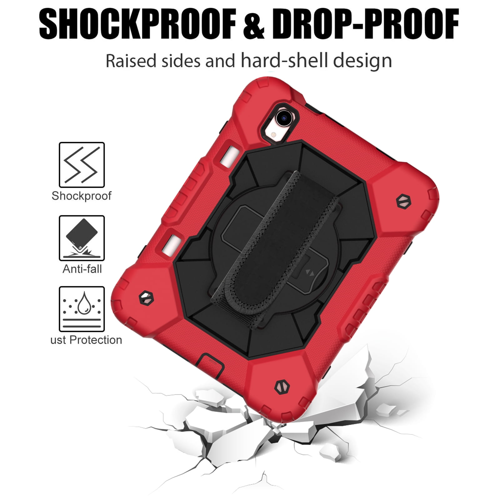 Case for iPad Mini 6 2021 8.3-inch, Kids Shockproof Rugged Hybrid 360 Rotating Stand Cover with Hand Shoulder Strap/Pencil Holder