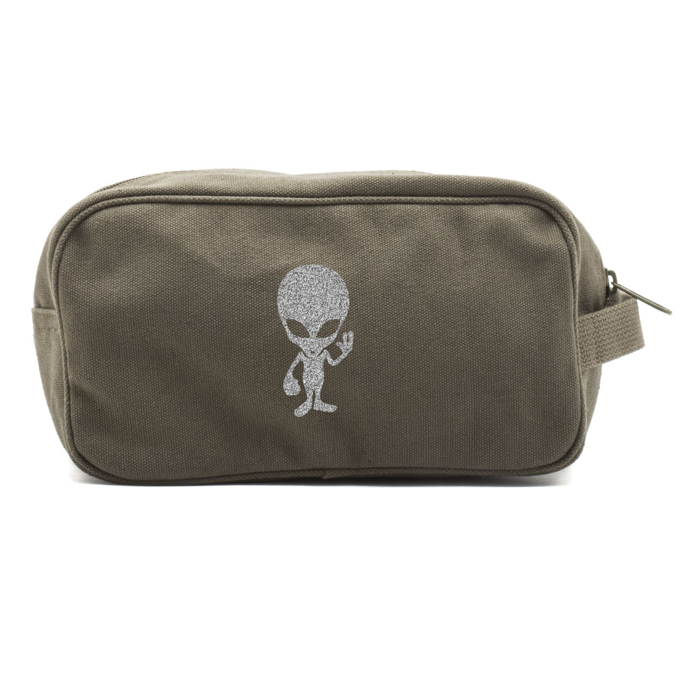 Alien Cartoon Canvas Shower Kit Travel Toiletry Bag Case in Olive & Silver Glitter - image 1 of 5