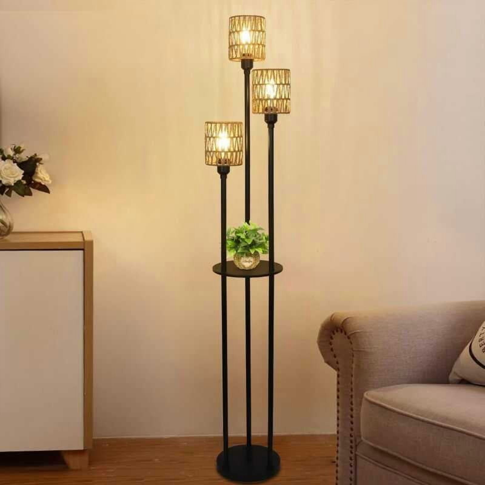 Boho Shees, 3-Lights Farmhouse Tall Floor ON/OFF Foot Switch, Rustic Standing Lamp with Rattan Shades for Living Room Bedroom Office