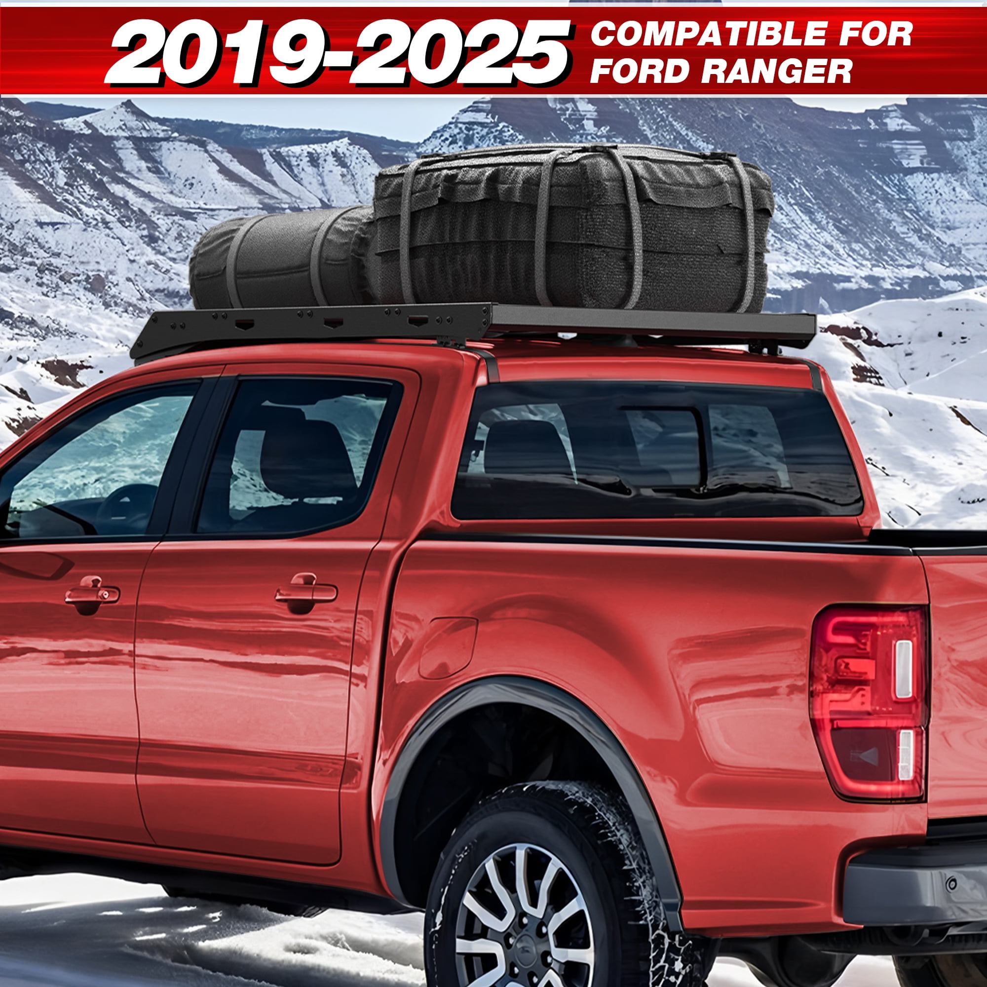 POFENZE For 2019-2025 Ford Ranger Roof Rack Heavy Duty Truck Roof Rack 800LBS Capacity Cargo Basket Carrier for Camping, Overlanding, Road Trip