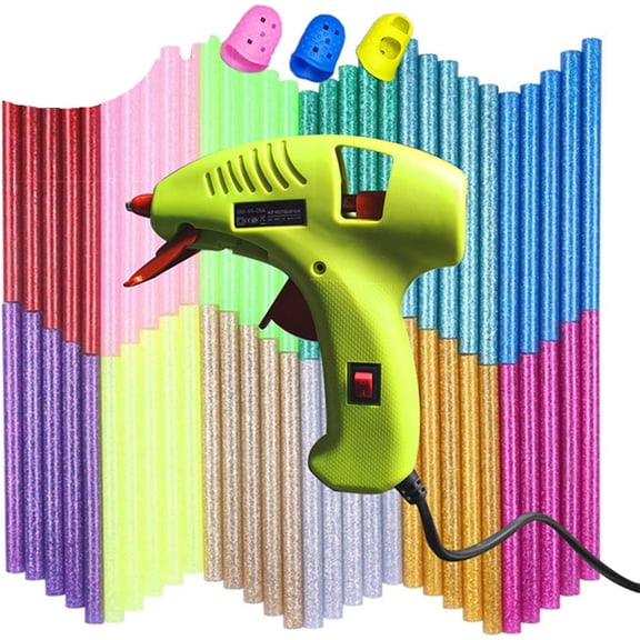 Kids Mini Hot Glue Gun with 60 Pack Colored Glue Sticks - Melting Adhesive Glue Gun Kit for Small Arts Craft Projects with Finger Protectors - Safety Low Temp On Off Switch LED Indicator Green