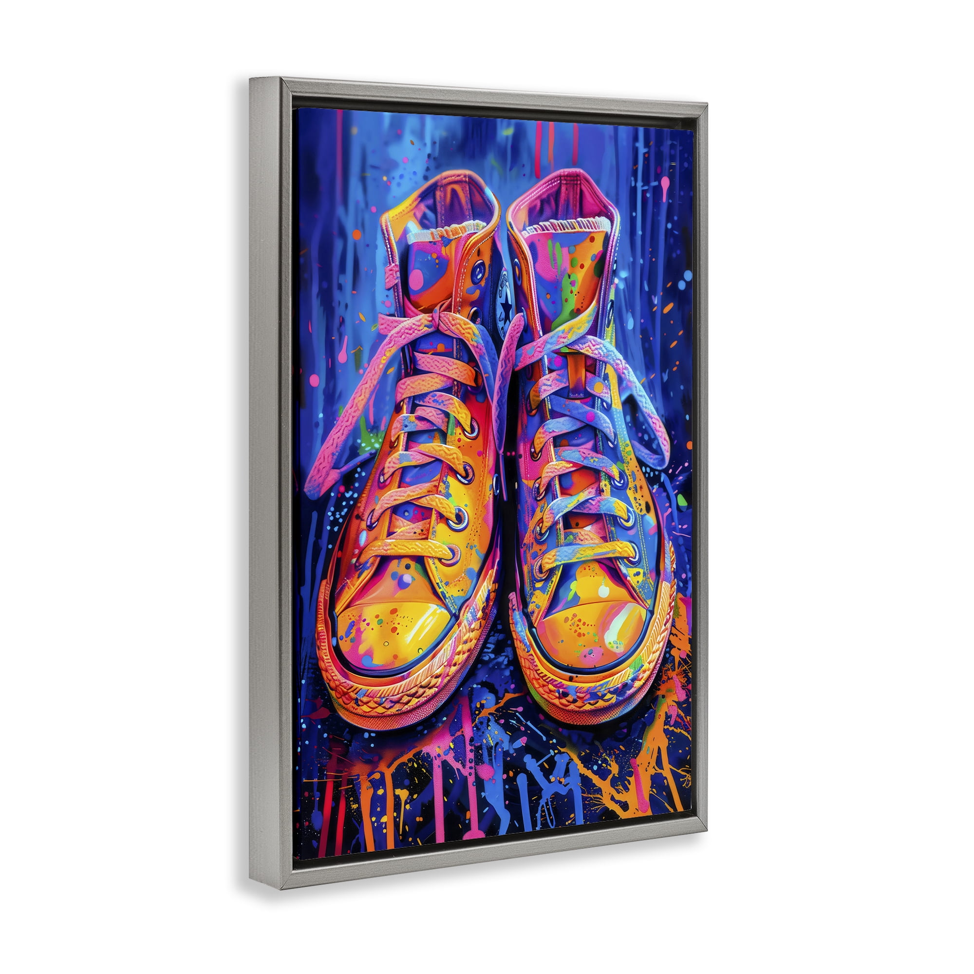 Stupell Industries Moody Converse with Neon Splash Gray Framed Floater Canvas Wall Art, design by Creative Studio