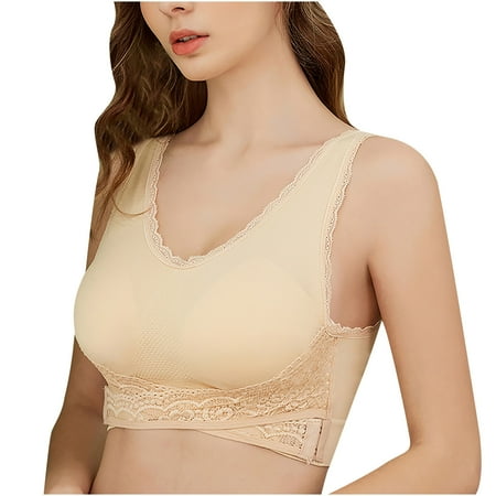 pstuiky Nursing Bras  Womens Solid Lace Sports Bra Womens Plus Plus Front Lace Side Buckle Bra Adjustable Shoulder Strap Yoga Bra Wireless Bra Underwear Up to 65% off