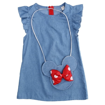 Denim Girls Dress - StylesILove Baby Girl Ruffle Sleeve Shabby Denim Dress with Coin Bag 2 pcs Set (100/4T)