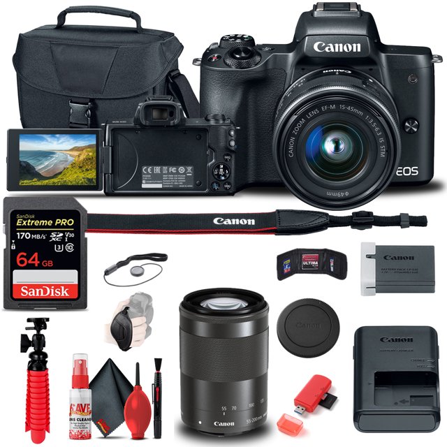 Canon EOS M50 Mirrorless Digital Camera with 15-45mm and 55-200mm Lenses Bundle