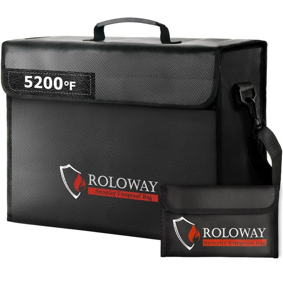 ROLOWAY Large Fireproof Bag 5200°F Heat Insulated (17 x 12 x 5.8 inches), Fireproof Document Bag with Fireproof Money Bag for Cash Safe, Fireproof Docum