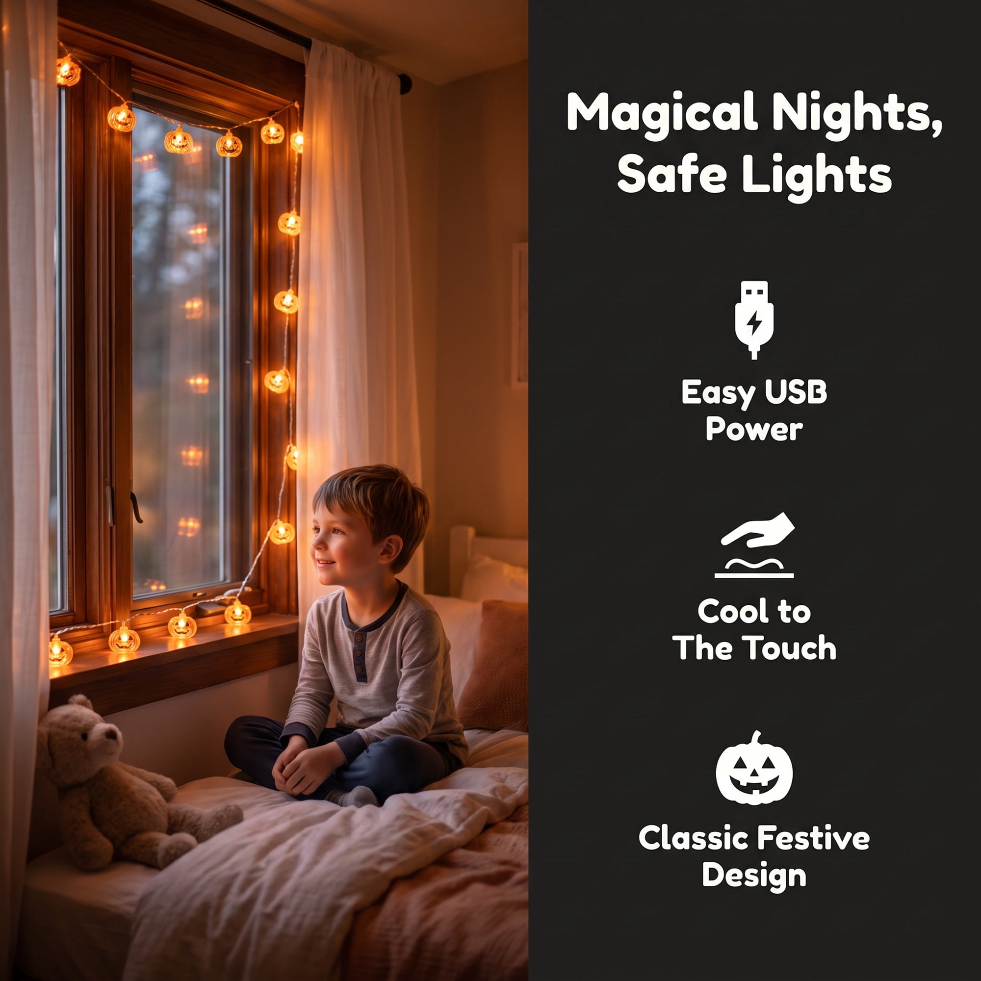Unique Bargains Halloween Jack-O'-Lantern Fairy Lights 9.8 ft Flat Pumpkin USB Powered