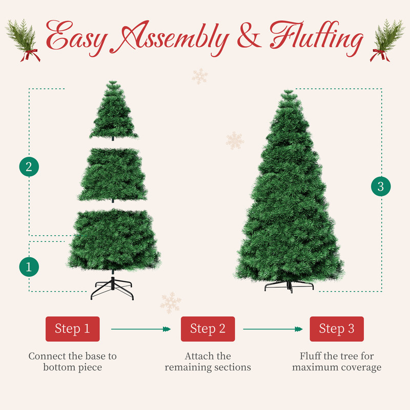 Gianna 7.5ft Pre-lit Artificial Christmas Tree, Prelighted Green Artificial Hinged Spruce Xmas Tree with 1000 Branch Tips, 450 Incandescent Lights & Foldable Base for Home, Office, Party