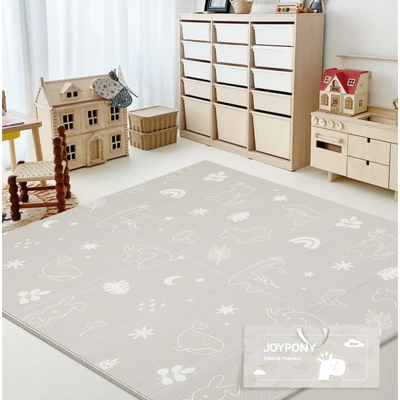 Joypony Baby Play Mat, 47x47 Inch Waterproof Reversible Foam Crawling Mat – Soft, Non-Toxic, Easy-to-Clean, Perfect for Infants and Toddlers