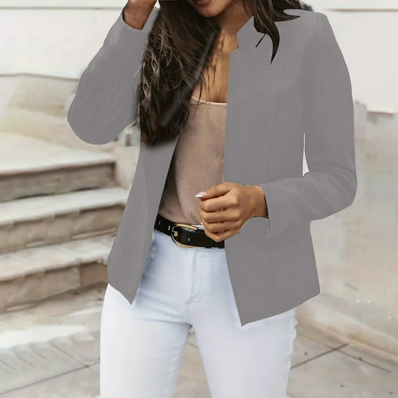 Up To 50% Off Women's Blazers & Suit Jackets Women's Solid Standing Collar Minimalist Slim Fit Long Sleeved Suit Jacket