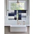 thumbnail image 3 of Black Blue Patchwork Sheer Curtains 2 Panels Set Abstract Geometric Art Lihgt Filtering Rod Pocket Voile Drape, Semi Sheer Window Curtains for Bedroom Living Room, 52"x45", 3 of 5