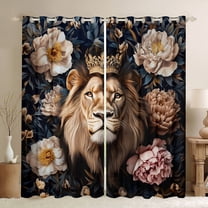 Manfei Woodland Wildlife Blackout Curtains Set of 2 (52x84 Each) for Teens, Jungle Lion Print Window Curtains, Rustic Floral Curtains and Drapes, Window Curtains Home Decor
