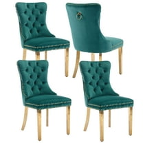 LegaHome Dining Chairs Set of 4, Modern Upholstered Velvet Dining Room Chairs with Nailhead Trim and Golden Stainless Steel Plating Solid Wood Legs, Tufted Button Padded Chairs Set for Kitchen, Green