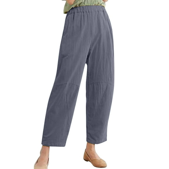 Women's Solid Linen Loose And Linen Casual Pants Casual Trouser Pants Loose Fitting Pants for Women Casual Loose Womens Pants Elastic Waist Womens Casual Pants Petite Cute Sweatpants Beach Cover up