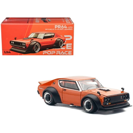 Skyline GT-R V8 Drift "Kenmeri" RHD (Right Hand Drive) Orange Metallic 1/64 Diecast Model Car by Pop Race