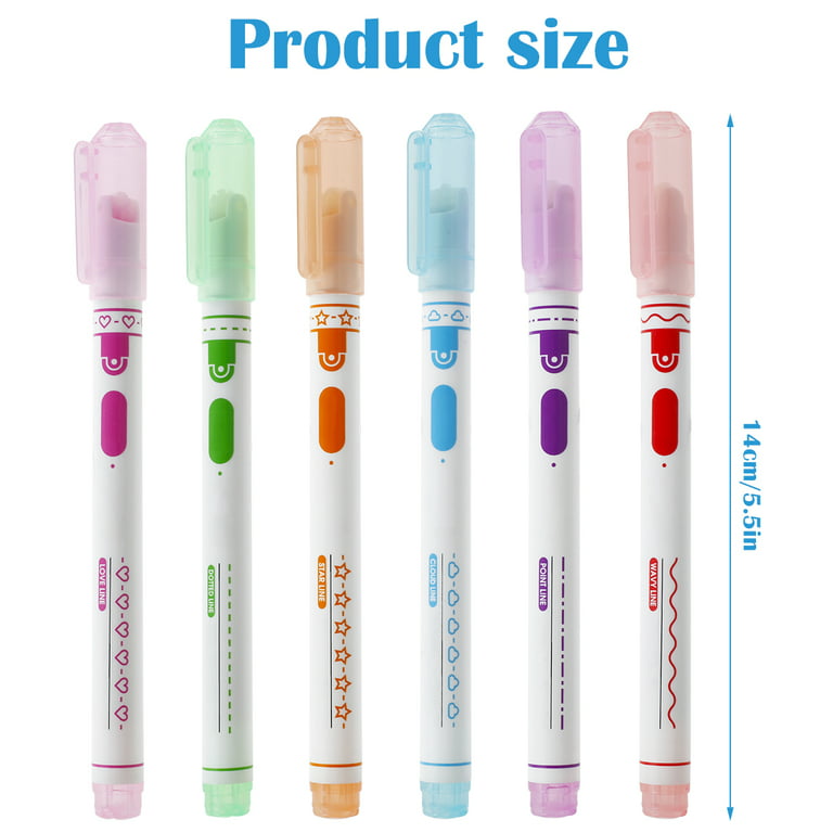ABJI Designer Linear Roller Curve Highlighter Pens Set, 6 Colored Cute  Outline Curve Highlighters Pens, Cool