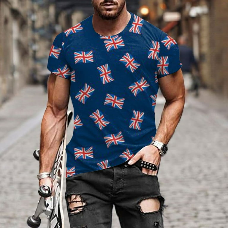 SZXZYGS Mens Shirts Short Sleeve Henley Mens Summer Independence Day  Fashion 3D Digital Printing T Shirt Short Sleeve