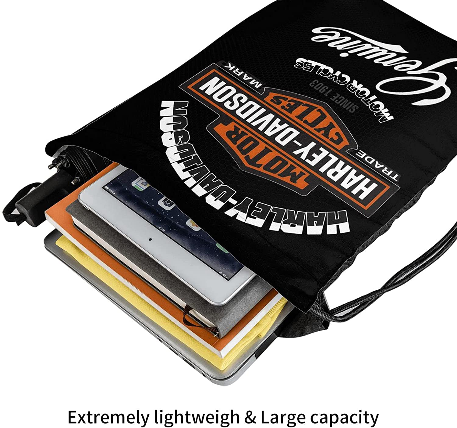 Harley Davidson Art Drawstring Backpack Storage Bag Water Resistant Nylon for Gym 14in16in