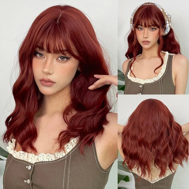 Pelucas de cabello sintético para mujer, pelo corto ondulado rosa con flequillo, colorido, Natural, fiesta de Cosplay, Afro, diario, resistente al calor