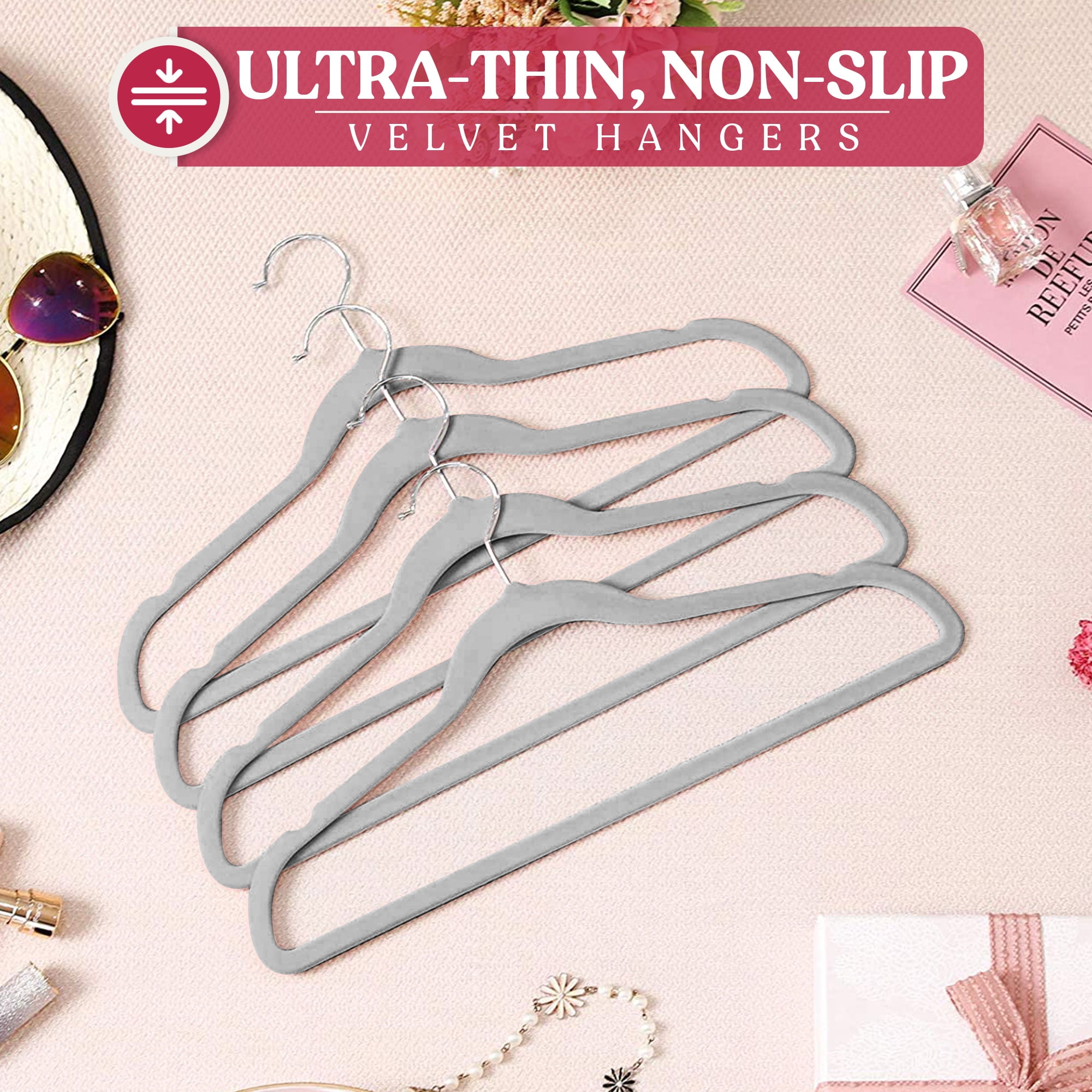 Lux Decor Collection Gray Non-Slip Velvet Hangers - Space Saving Hangers - 50 Pack