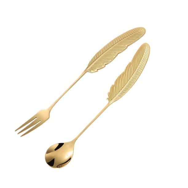 Bewildely 2 pack/lote de tenedores de Metal con borde de horquilla pulido fino para Picnics y viajes finamente pulidos varias veces Mostrada Oro