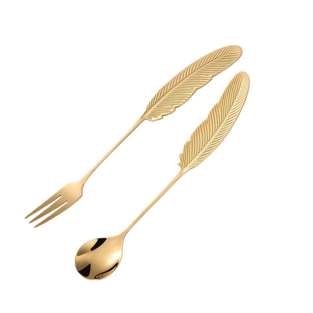 Bewildely Sporks de titanio para la próxima aventura, duraderos y elegantes, con borde de horquilla de Metal, 2 pack/lote Mostrada Oro