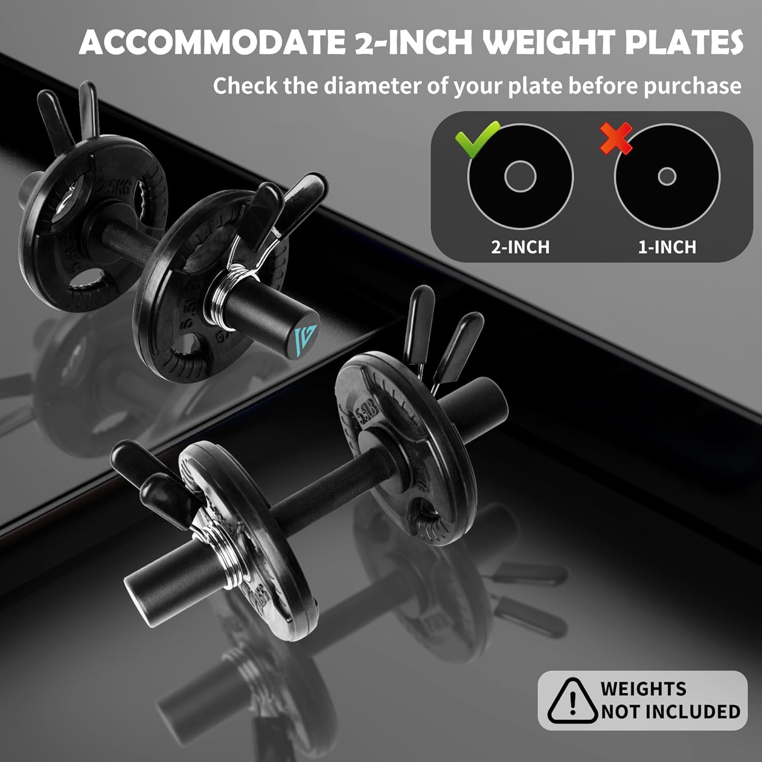 16 Inch Olympic Dumbbell Handle Set with Spring Collars - Heavy Duty Steel Bar for Weight Plates, Knurled Grip for Home Gym Strength Training