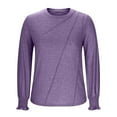 thumbnail image 4 of Women's Trendy Long Sleeve Tops with Pleats Solid Color Elastic Ruffled Cuffs Long Sleeve Casual T-shirts Loose (XL, Purple), 4 of 6