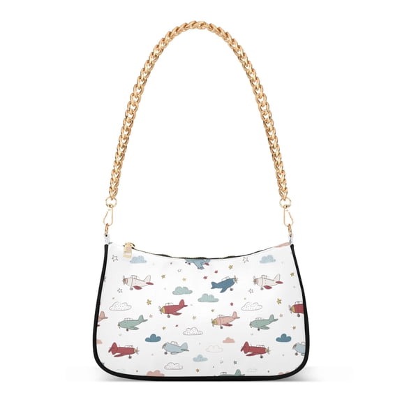 Print Tote Bag for Women Cute Airplane and Clouds Shoulder Bag Shoulder Handbags Chain Strap