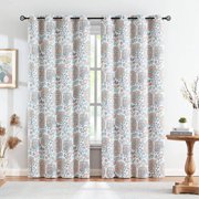 Decoultimatex Full Blackout Curtains 84 Inches Long Energy Efficient Thermal Insulated Window Panels for Bedroom Orange Cream Jacobean Vintage Floral Curtain Panels Country Grommet Top 2pcs