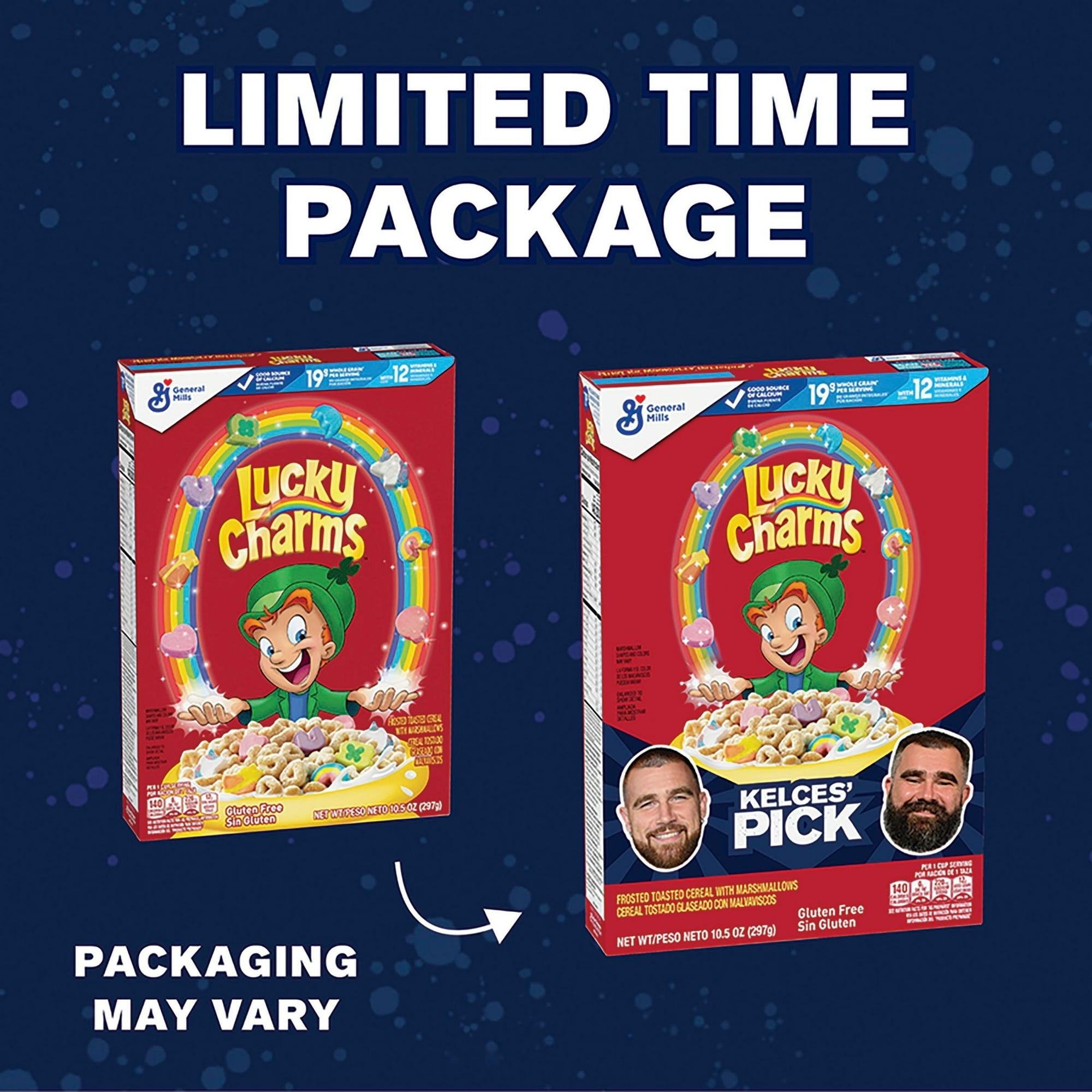 Lucky Charms Gluten Free Cereal with Marshmallows, Kids Breakfast Cereal, 10.5 oz pack of 2