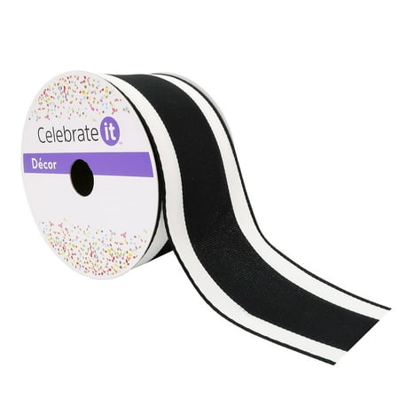 UPC: 0191518420944 | 2.5 Taffeta Wired Black Center Stripe Ribbon by Celebrate It™