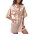 thumbnail image 2 of Solid Color Short Kimono Satin Bathrobe Silky Bride and Bridesmaid Robe, 2 of 8