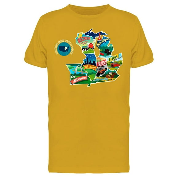 Mid-west U.s. Map T-Shirt Men -Image by Shutterstock, Male XX-Large