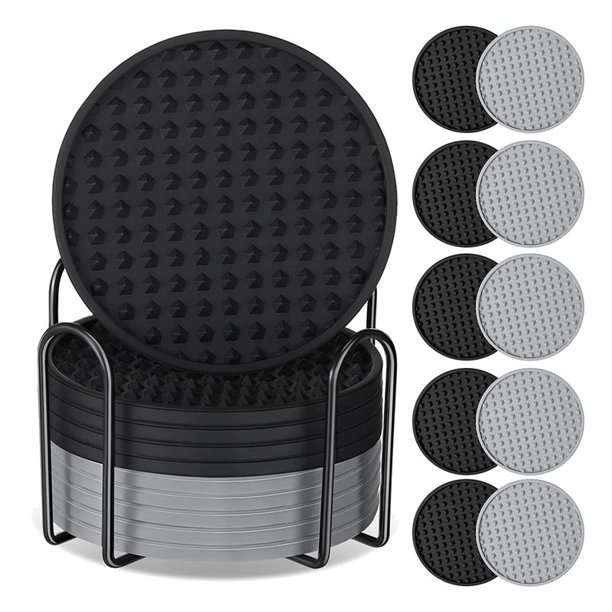 Paquete de 10 Posavasos para Bebidas, Posavasos de Silicona con Soporte, ProteccióN Antideslizante, Posavasos Lavables, Resistente Al