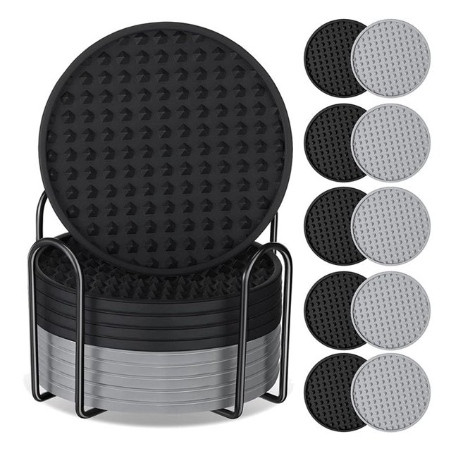 Paquete de 10 Posavasos para Bebidas, Posavasos de Silicona con Soporte, ProteccióN Antideslizante, Posavasos Lavables, Resistente Al