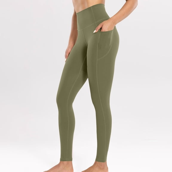 Yijfswar High Waist Yoga Pants with Pockets Soft Solid Color Workout Leggings for Yoga Running & Daily Wear, Size L