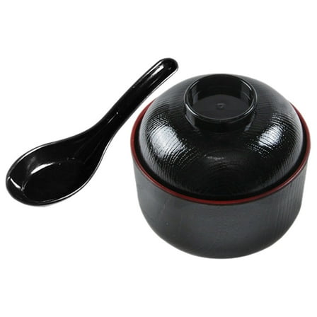 HOMEMAXS Japanese Kitchen Bowl Set Black Melamine Soup Rice Bowl with Lid for Kitchen Use 1 Set