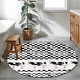 thumbnail image 3 of Round Rug 4Ft Washable Non-Slip, Black Plaid Farmhouse Circle Area Rugs for Living Room Bedroom, Watercolor Cute Country Cow Checkered Indoor Floor Mats Carpet Runner for Home Decor Aesthetic, 3 of 8