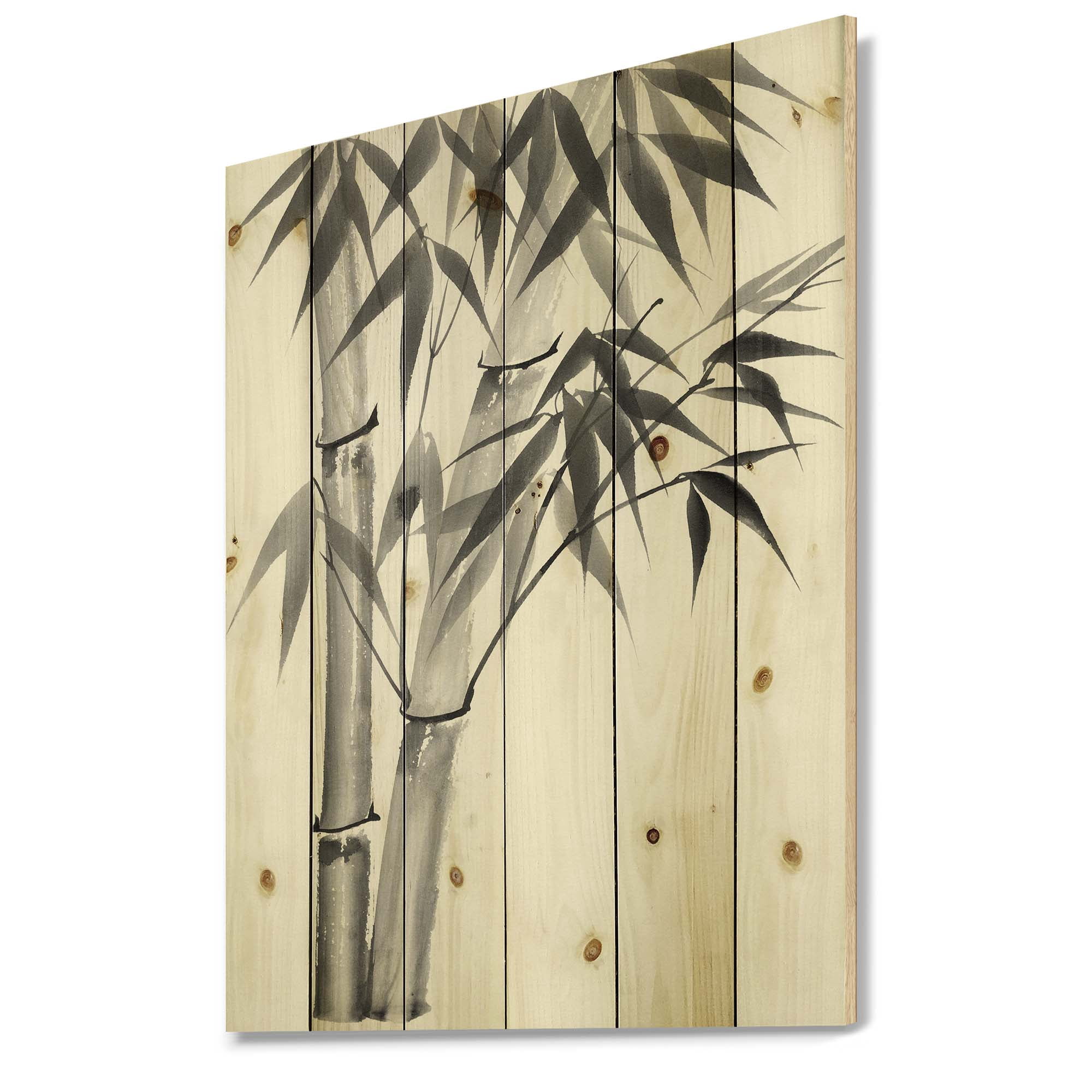 Designart 'Vintage Black and White Bamboo' Traditional Print on Natural Pine Wood