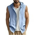thumbnail image 2 of Handshe Men's Summer Solid Color Linen Sleeveless Button Cardigan Hooded Shirt, Casual & Fashionable for Outdoor, 2 of 9