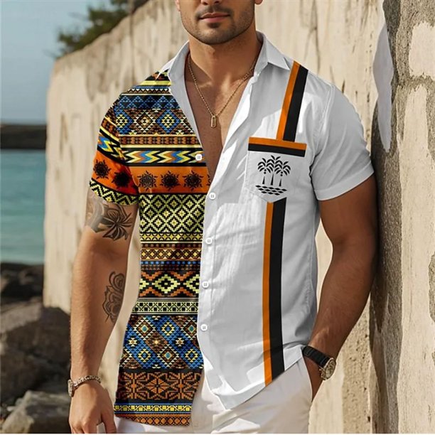 Camiseta de hombre, camisa de manga corta con botones, camisa informal a cuadros a rayas, camiseta hawaiana suave y cómoda, tops de calle para exteriores