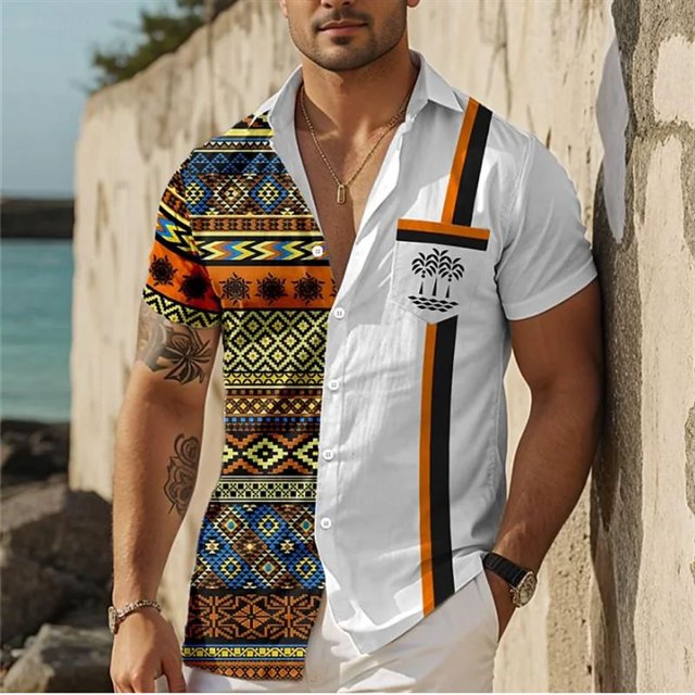 Camiseta de hombre, camisa de manga corta con botones, camisa informal a cuadros a rayas, camiseta hawaiana suave y cómoda, tops de calle para exteriores
