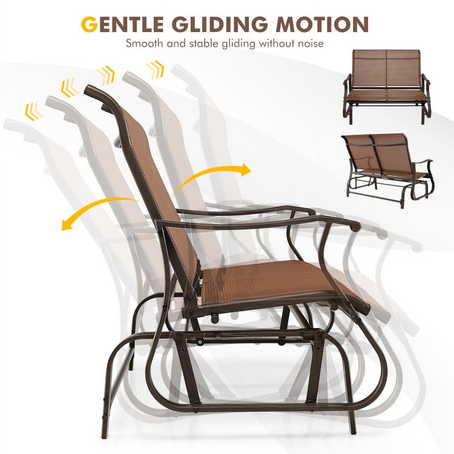 Aimee Lii Double Chair Outdoor, Patio Glider Bench, Porch, Backyard, Sturdy, Brown Aimee Lii Double Chair Outdoor, Patio Glider Bench, Porch, Backyard, Sturdy, Brown