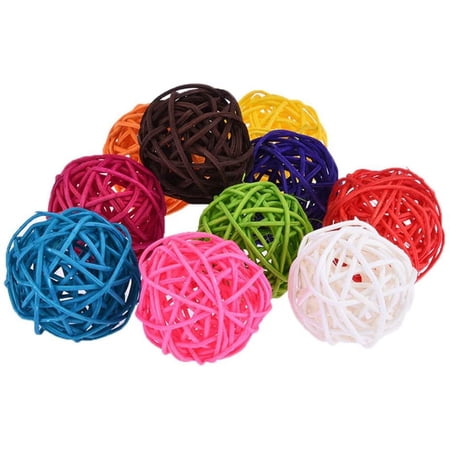 10 Pack Birds Toy Rattan Toy Balls Birdsor Parrot Budgie Parakeet Chewing Toys Pet Bird Chew Toy Table Wedding Party Decorative Crafts Hanging DIY Accessories(Multi-Colored)