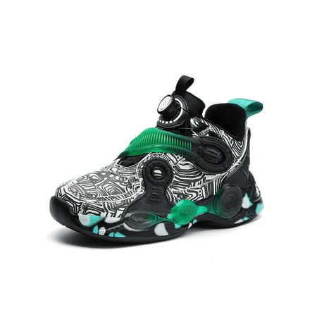 

Crocowalk Boy s Athletic Shoes Mid Top Fashion Sneaker Fitness Workout Sports Shoe Slip Resistant Mesh Trainers Kids Nonslip Color Block Sneakers Green Plush 2Y