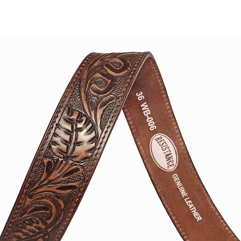 Resistance Western Leather Belt with Floral Engraved Buckle  display picture 1